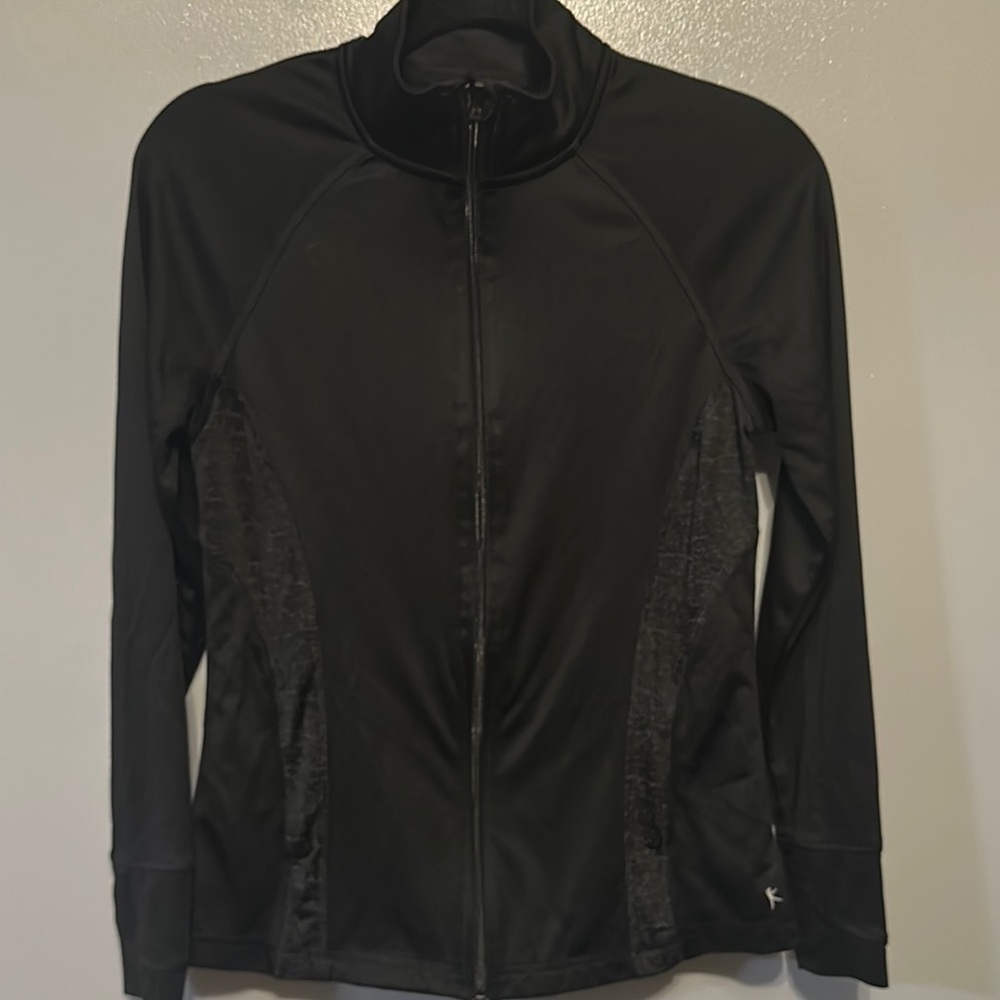 Danskin Black Fitted Zip-Up Jacket with Stand-Up Collar Dri-fit